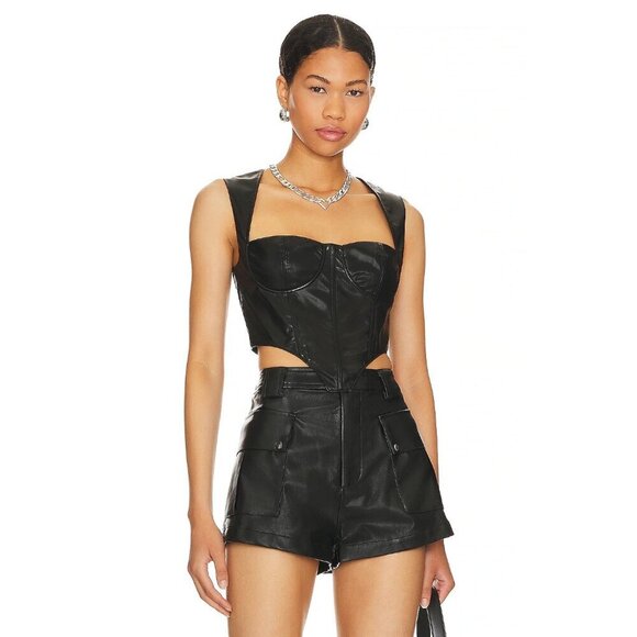 superdown Ezra Faux Leather Top in Black Small New Womens Vegan Tank - Picture 1 of 9